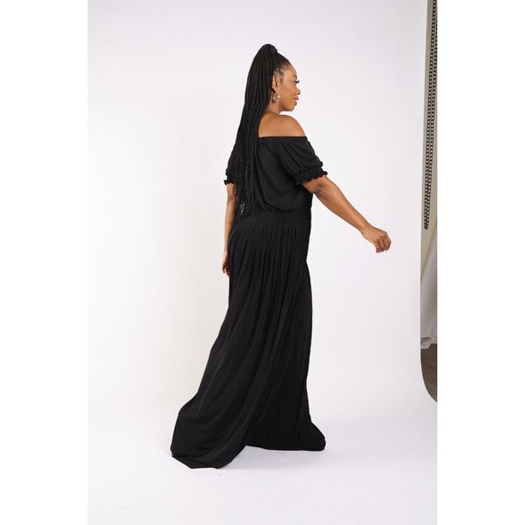 Women's Pleated off Shoulder Jumpsuit Plus Size 1X 2X 3X BLACK RED - Picture 9 of 11